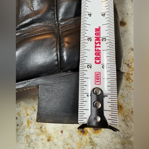 Vintage Black Cowboy Boots Men’s 9D Flame Stitched Leather Western Pull On Chore - Picture 6 of 9